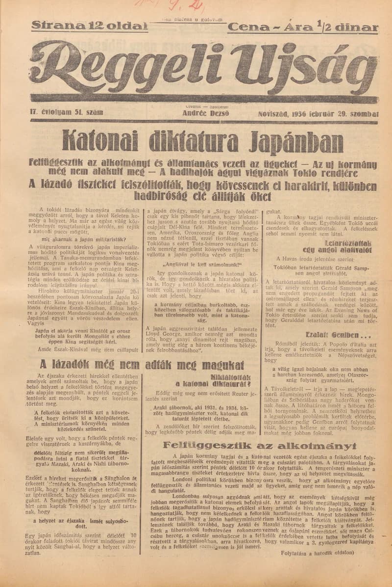 Reggeli Újság, 17. évf. 1936. február 29. 51. sz.