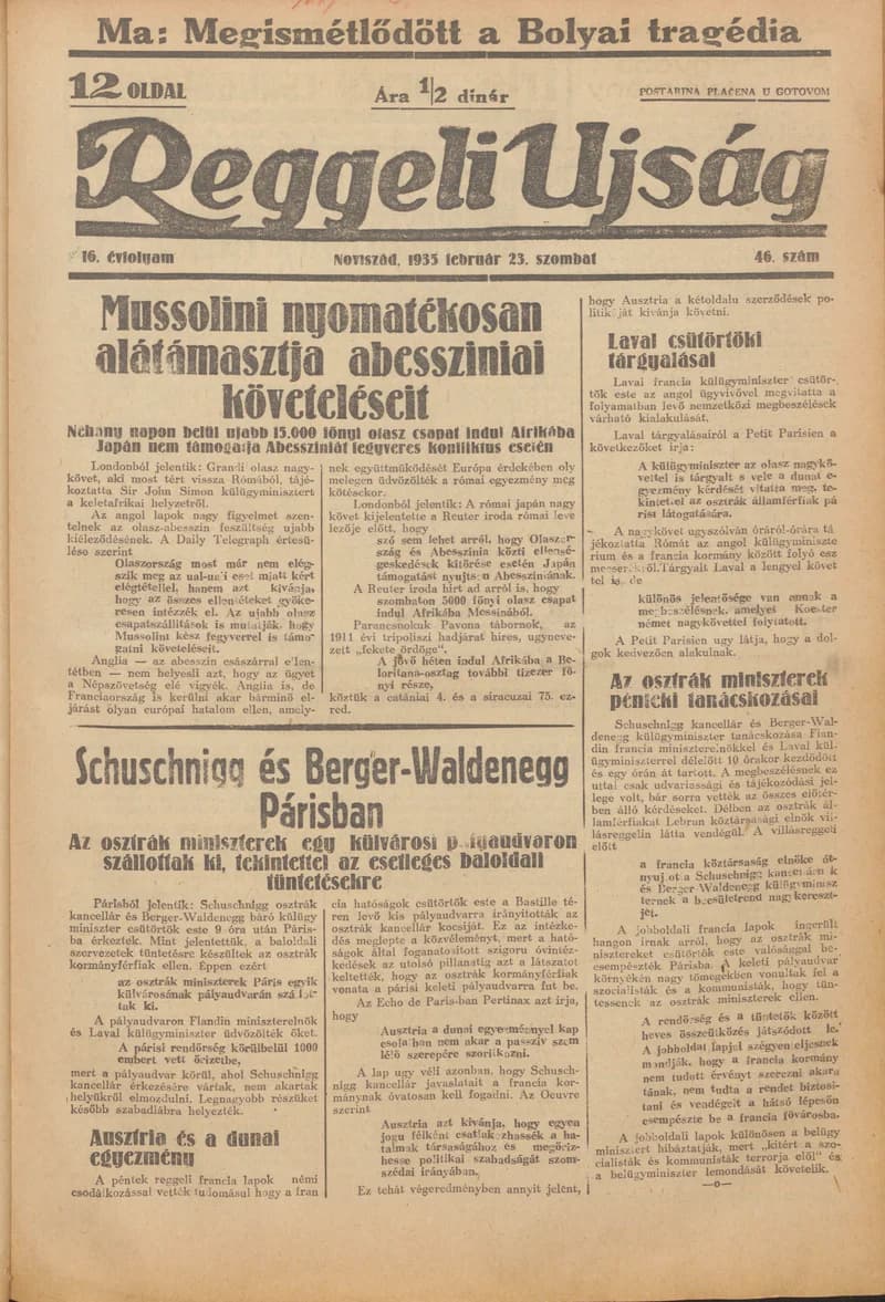 Reggeli Újság, 16. évf. 1935. február 23. 46. sz.