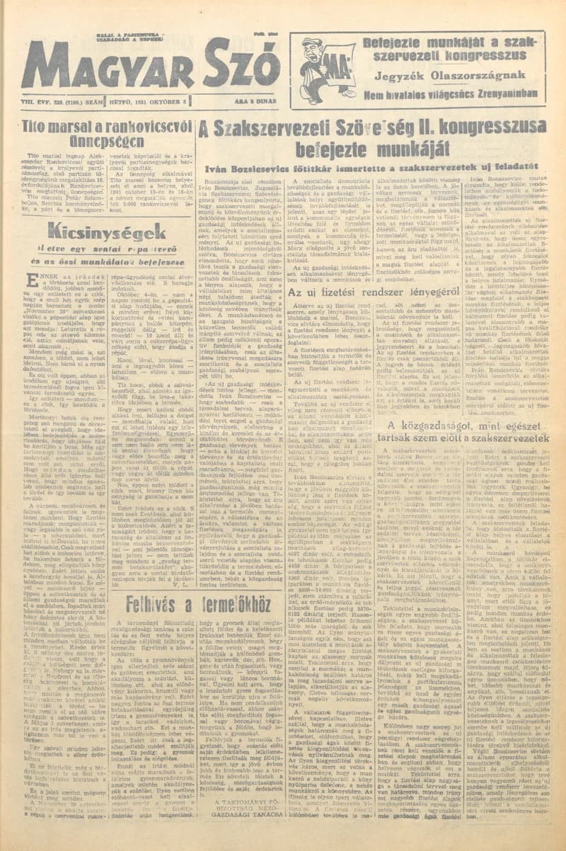 Magyar Szó, 8. évf. 1951. október 8. 239. sz. 1–4. oldal