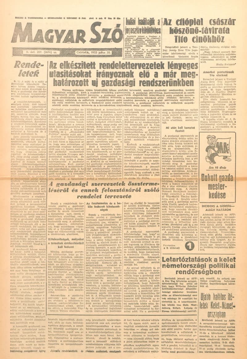 Magyar Szó, 10. évf. 1953. július 30. 207. sz. 1–8. oldal