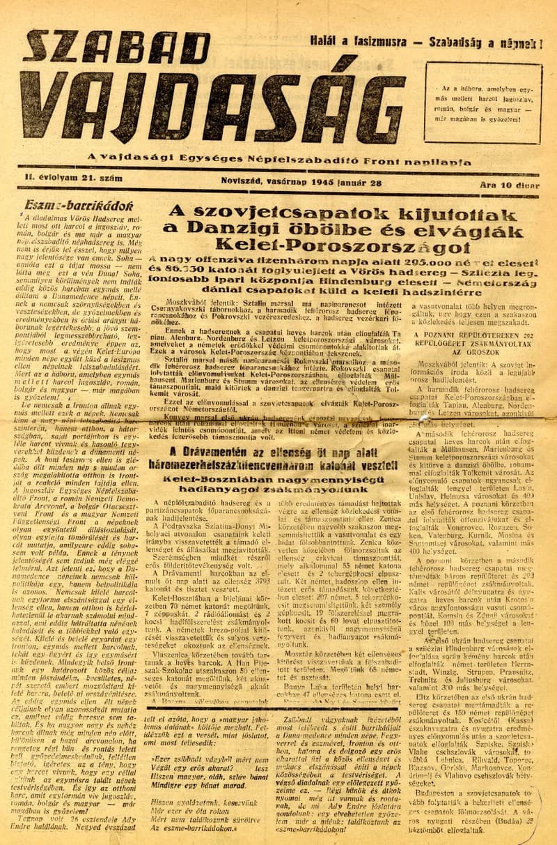 Szabad Vajdaság, 2. évf. 1945. január 28. 21. sz.