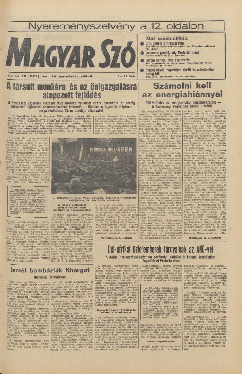 Magyar Szó, 42. évf. 1985. szeptember 12. 251. sz. 1–20. oldal
