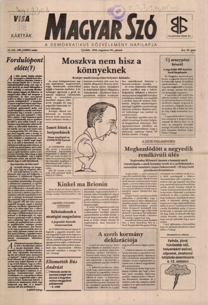 Magyar Szó, 51. évf. 1994. augusztus 26. 180. sz. 1–16. oldal