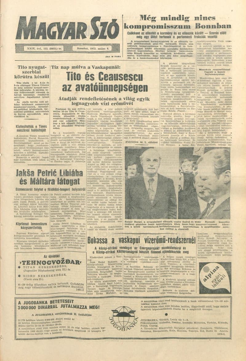 Magyar Szó, 29. évf. 1972. május 6. 123. sz. 1–20. oldal