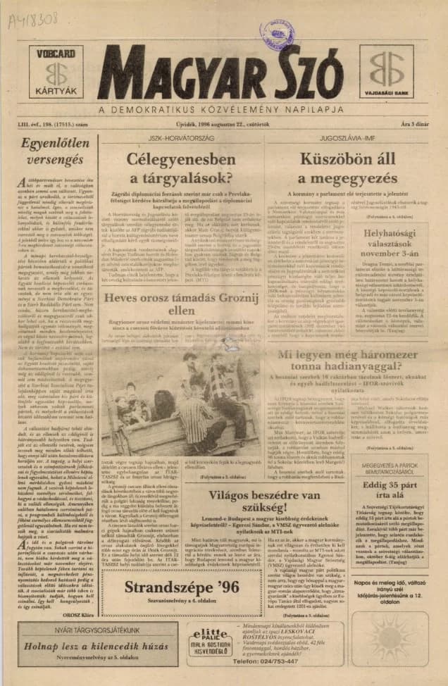 Magyar Szó, 53. évf. 1996. augusztus 22. 198. sz. 1–16. oldal