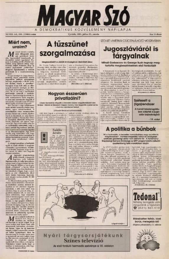 Magyar Szó, 48. évf. 1991. július 31. 208. sz. 1–20. oldal