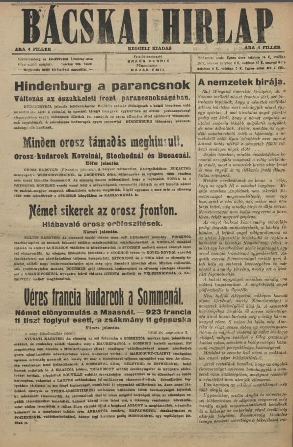 Bácskai Hirlap, 20. évf. 1916. augusztus 3. 351. sz.