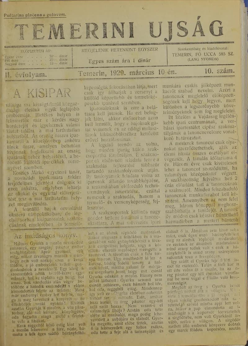 Temerini Újság 1928-1944, 2. évf. 1929. március 10. 10. sz.