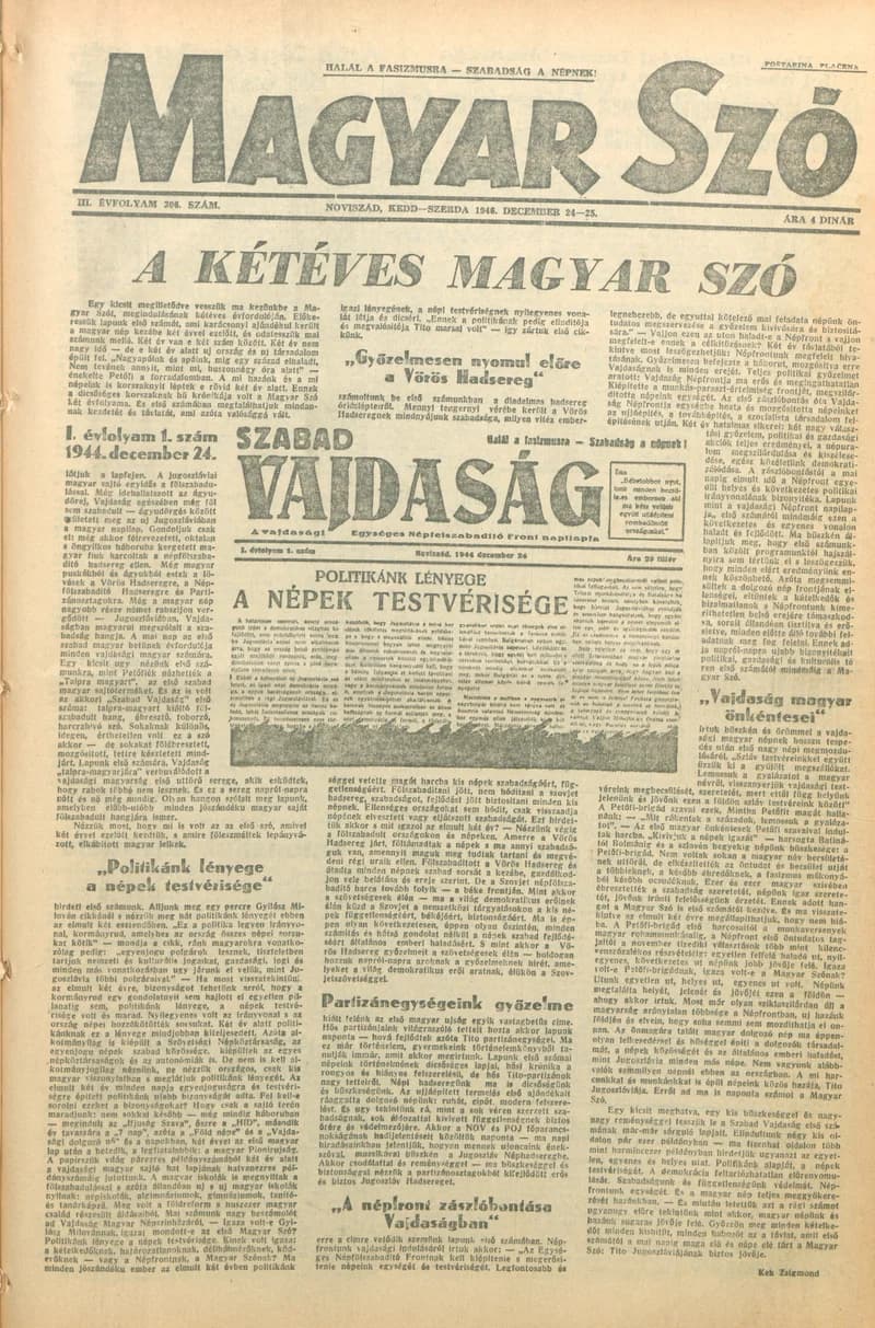 Magyar Szó, 3. évf. 1946. december 24. – 25. 306. sz. 1–16. oldal
