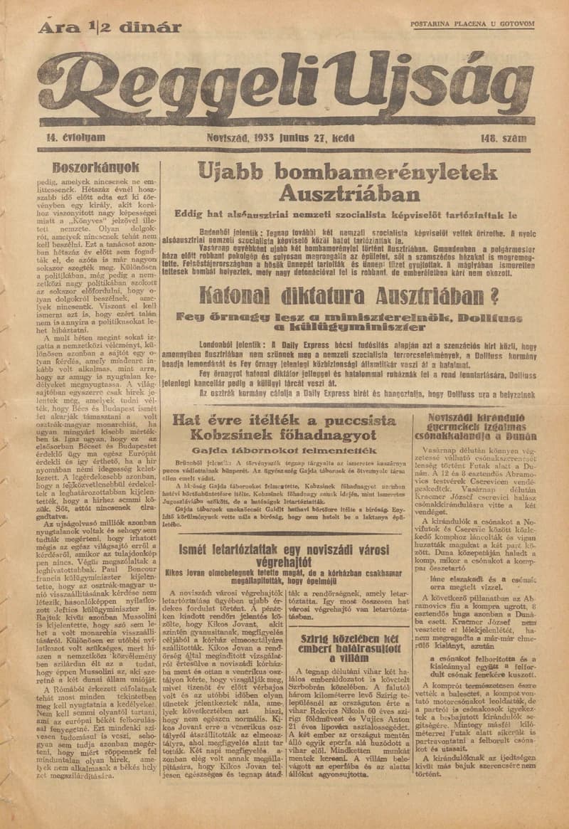 Reggeli Újság, 14. évf. 1933. június 27. 148. sz.