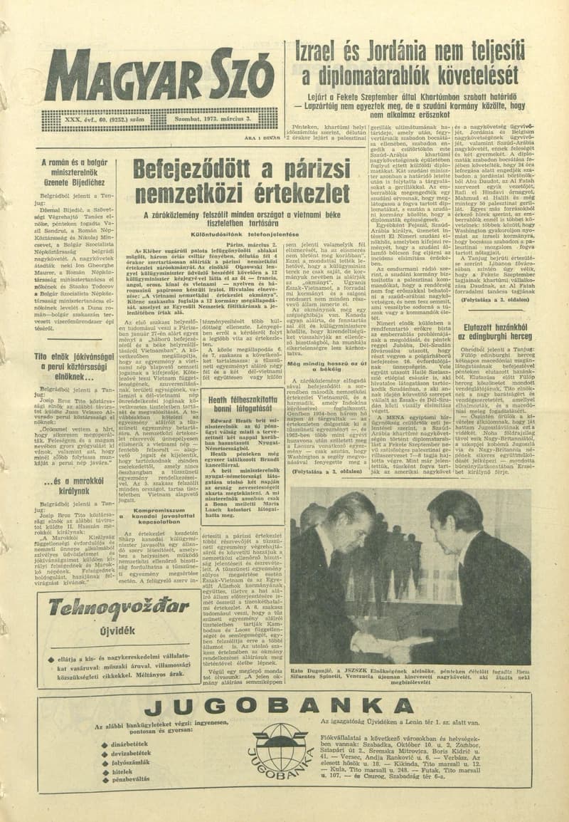 Magyar Szó, 30. évf. 1973. március 3. 60. sz. 1–20. oldal