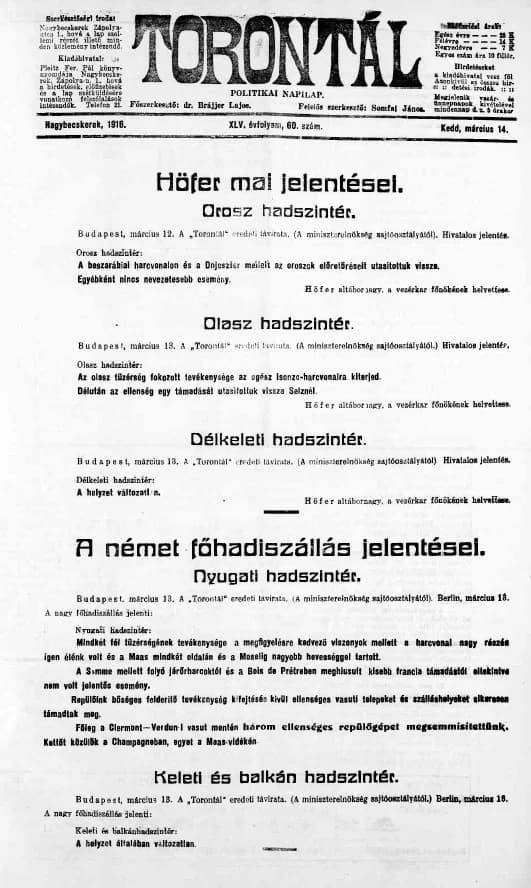 Torontál, 45. évf. 1916. március 14. 60. sz.