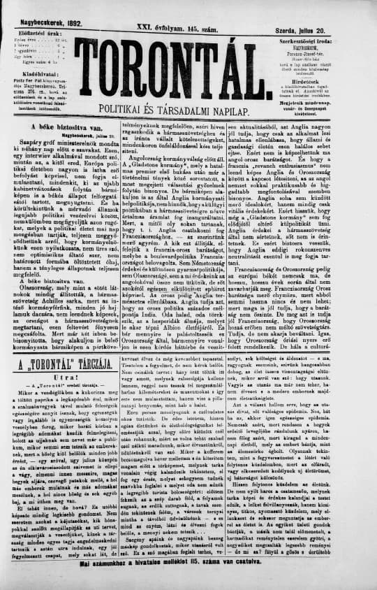 Torontál, 21. évf. 1892. július 20. 145. sz.