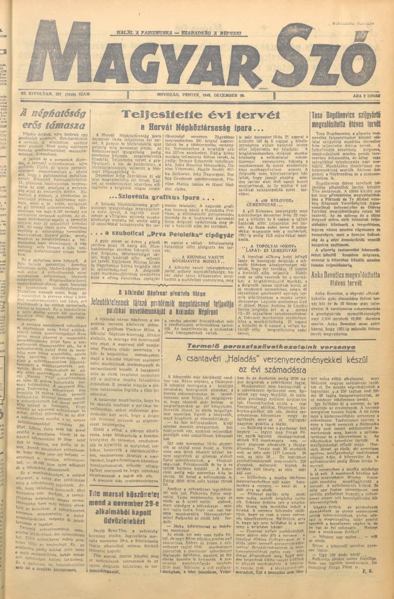 Magyar Szó, 6. évf. 1949. december 16. 297. sz. 1–4. oldal