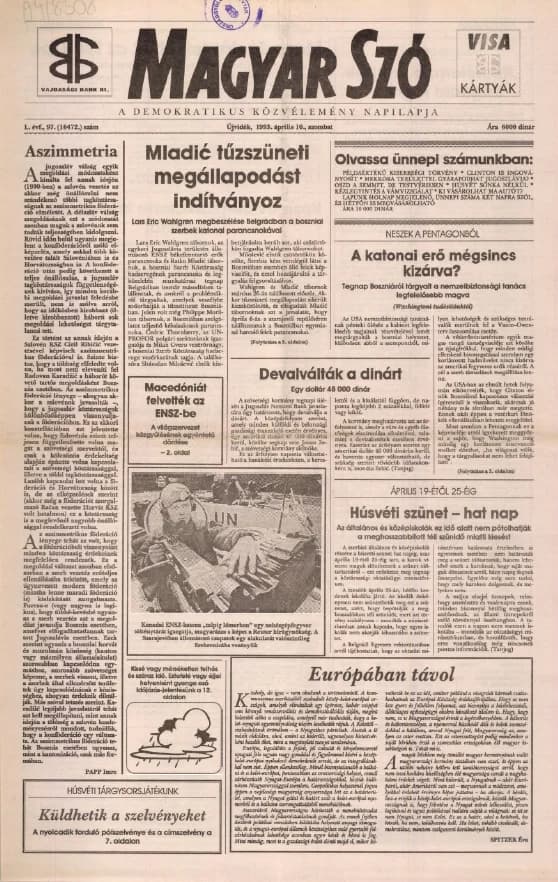 Magyar Szó, 50. évf. 1993. április 10. 97. sz. 1–16. oldal