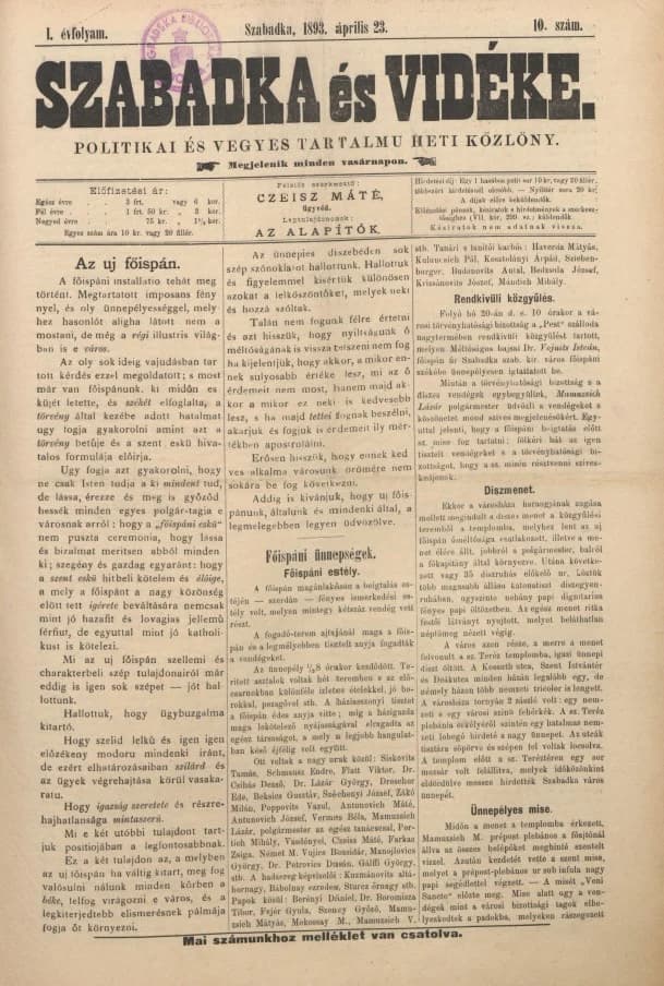 Szabadka és vidéke II, 1. évf. 1893. április 23. 10. sz.