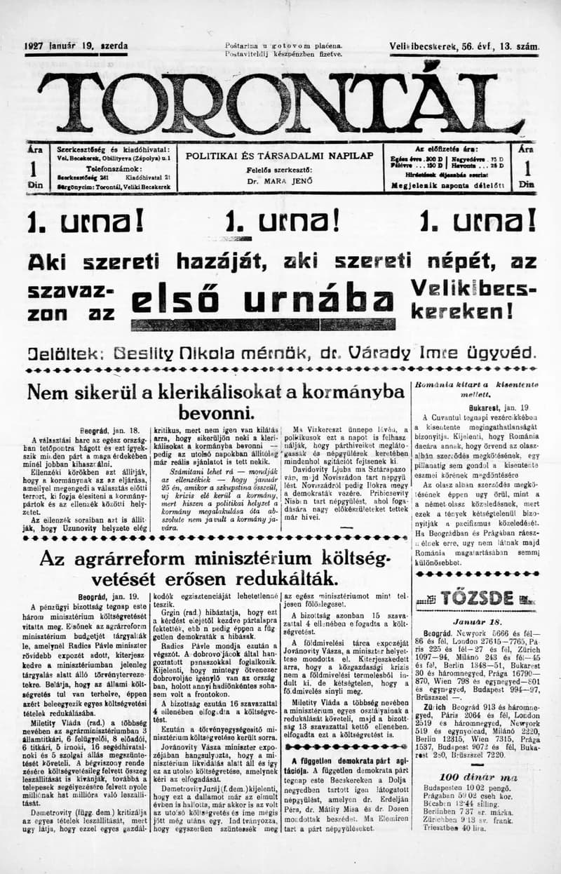 Torontál, 56. évf. 1927. január 19. 13. sz.
