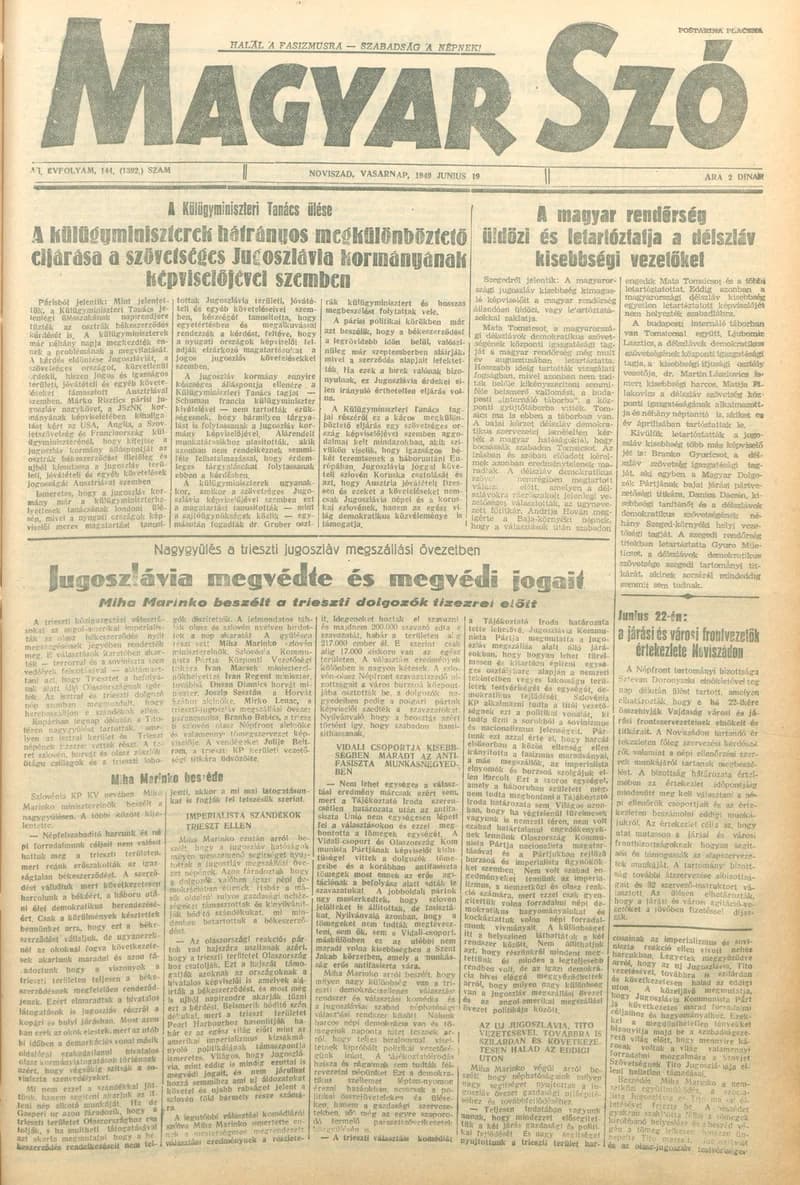 Magyar Szó, 6. évf. 1949. június 19. 144. sz. 1–4. oldal