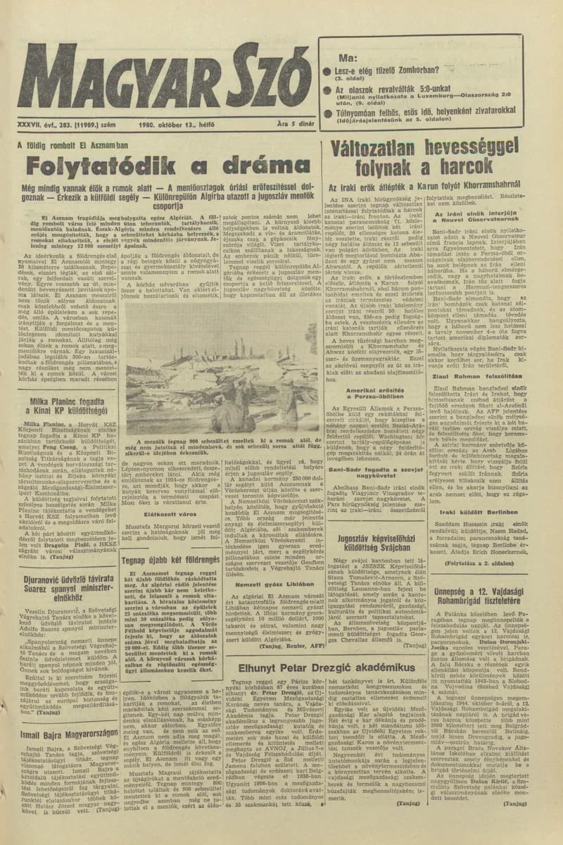 Magyar Szó, 37. évf. 1980. október 13. 283. sz. 1–16. oldal