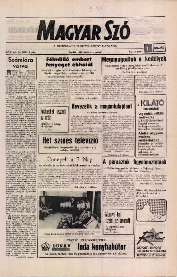 Magyar Szó, 48. évf. 1991. április 6. 94. sz. 1–20. oldal