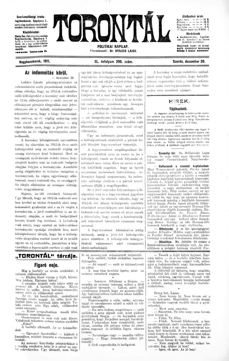 Torontál, 40. évf. 1911. december 20. 290. sz.