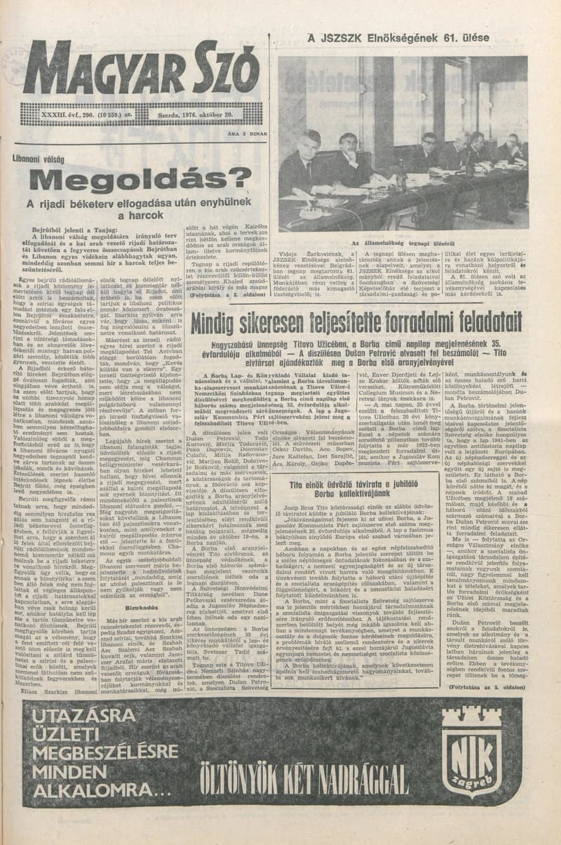 Magyar Szó, 33. évf. 1976. október 20. 290. sz. 1–20. oldal