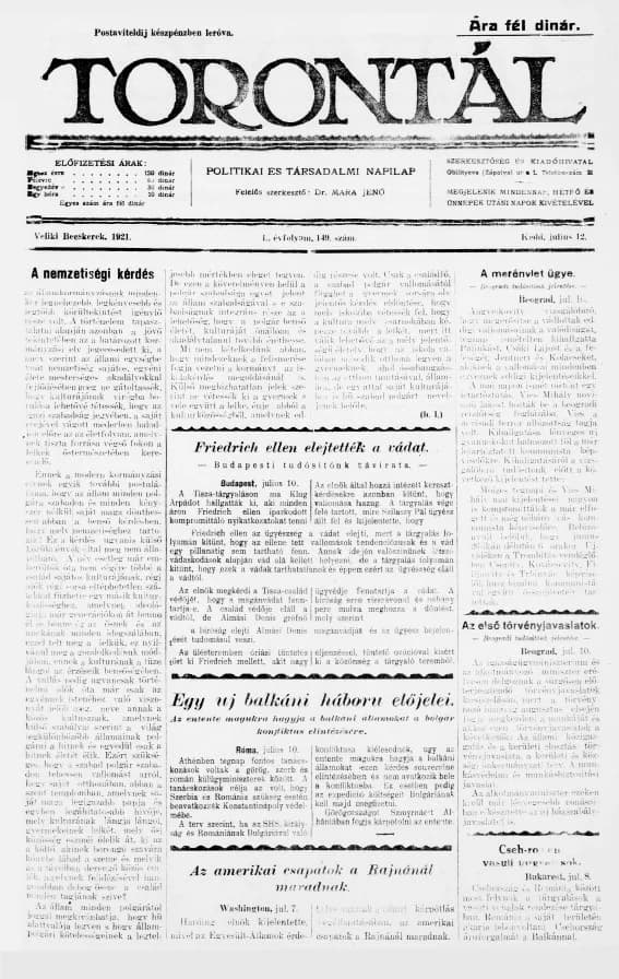 Torontál, 50. évf. 1921. július 12. 149. sz.