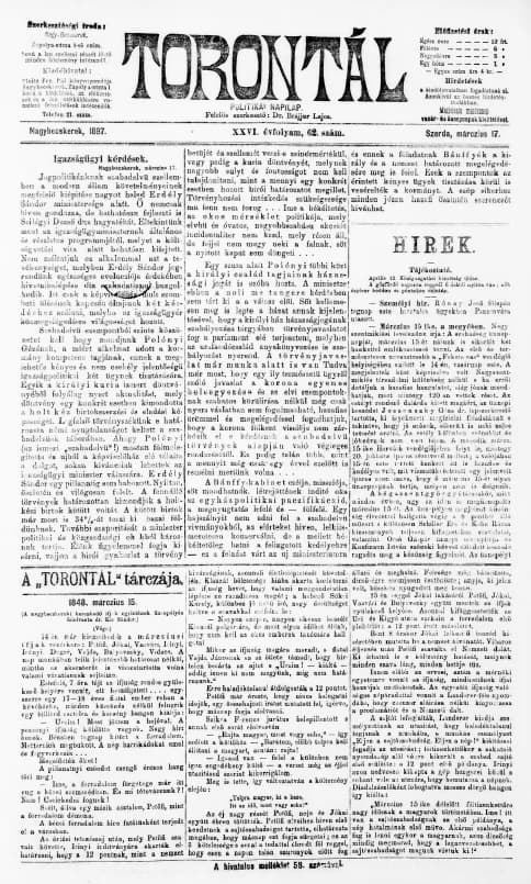 Torontál, 26. évf. 1897. március 17. 62. sz.