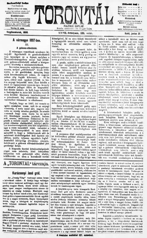 Torontál, 27. évf. 1898. június 21. 139. sz.