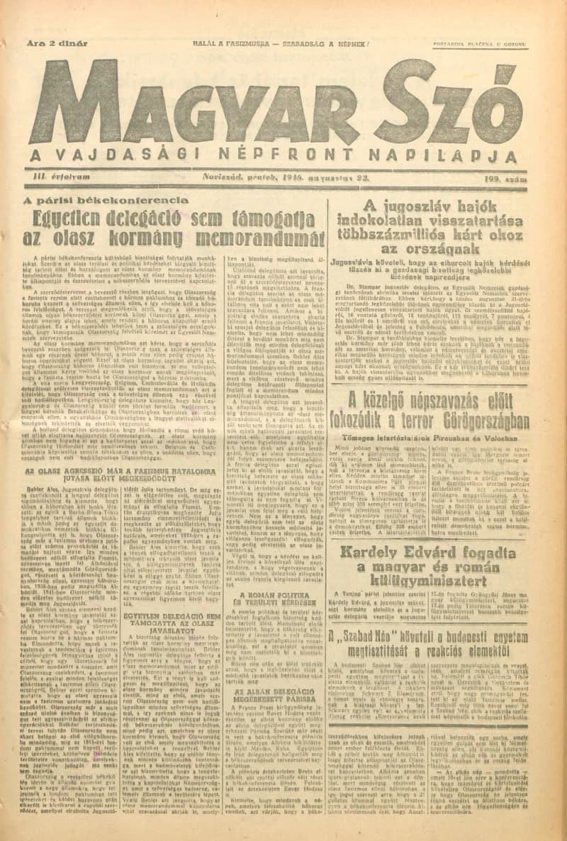 Magyar Szó, 3. évf. 1946. augusztus 23. 199. sz. 1–6. oldal
