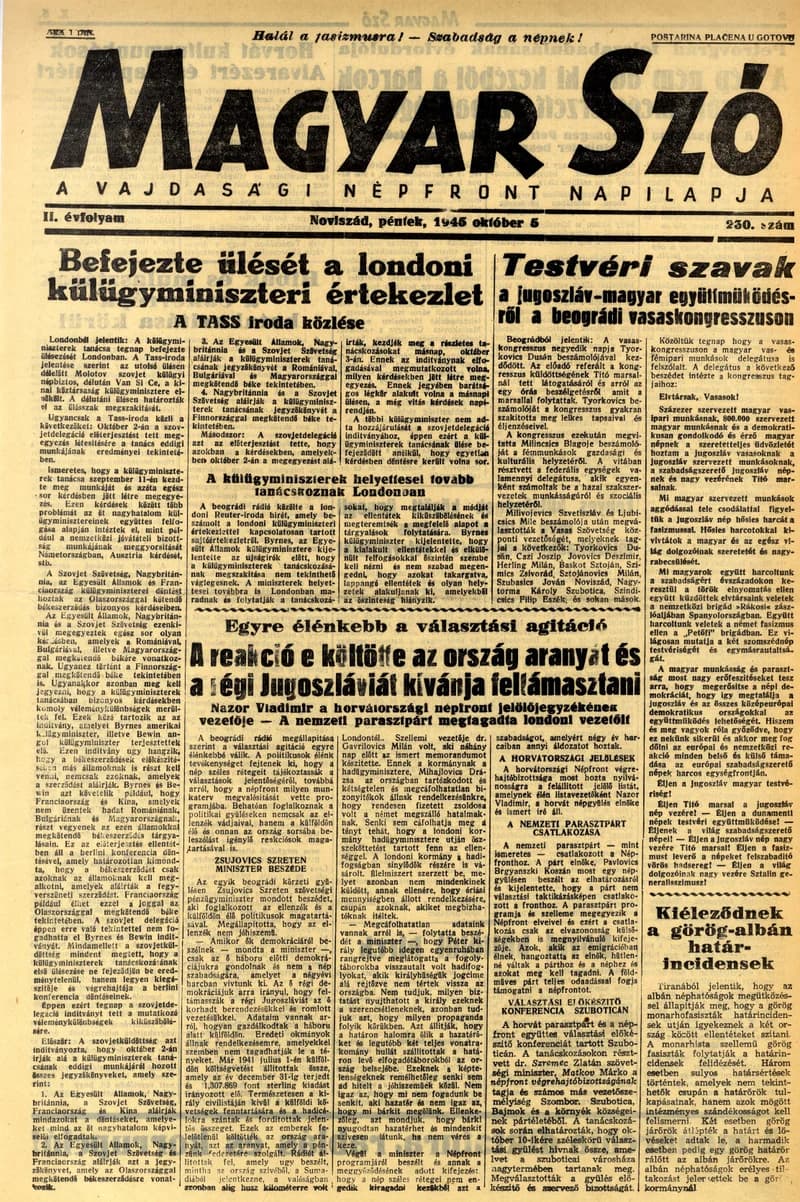 Magyar Szó, 2. évf. 1945. október 5. 230. sz. 1–4. oldal