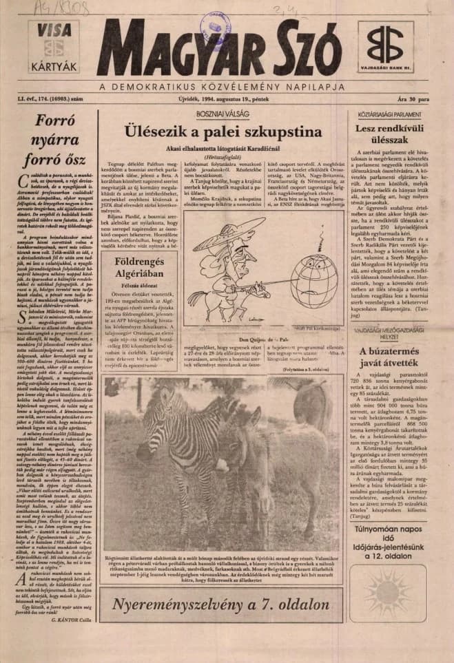 Magyar Szó, 51. évf. 1994. augusztus 19. 174. sz. 1–16. oldal