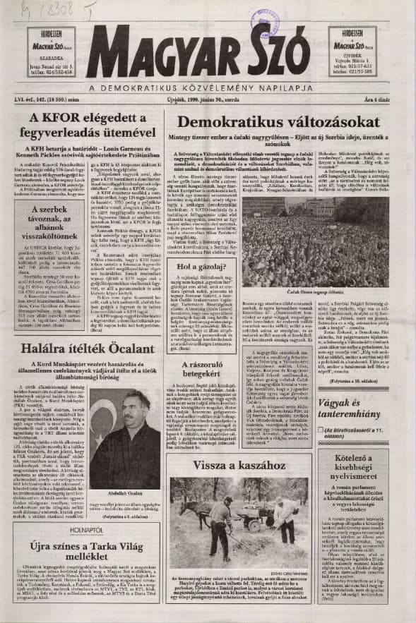 Magyar Szó, 56. évf. 1999. június 30. 142. sz. 1–16. oldal