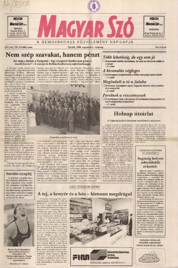 Magyar Szó, 56. évf. 1999. augusztus 1. 170. sz. 1–24. oldal