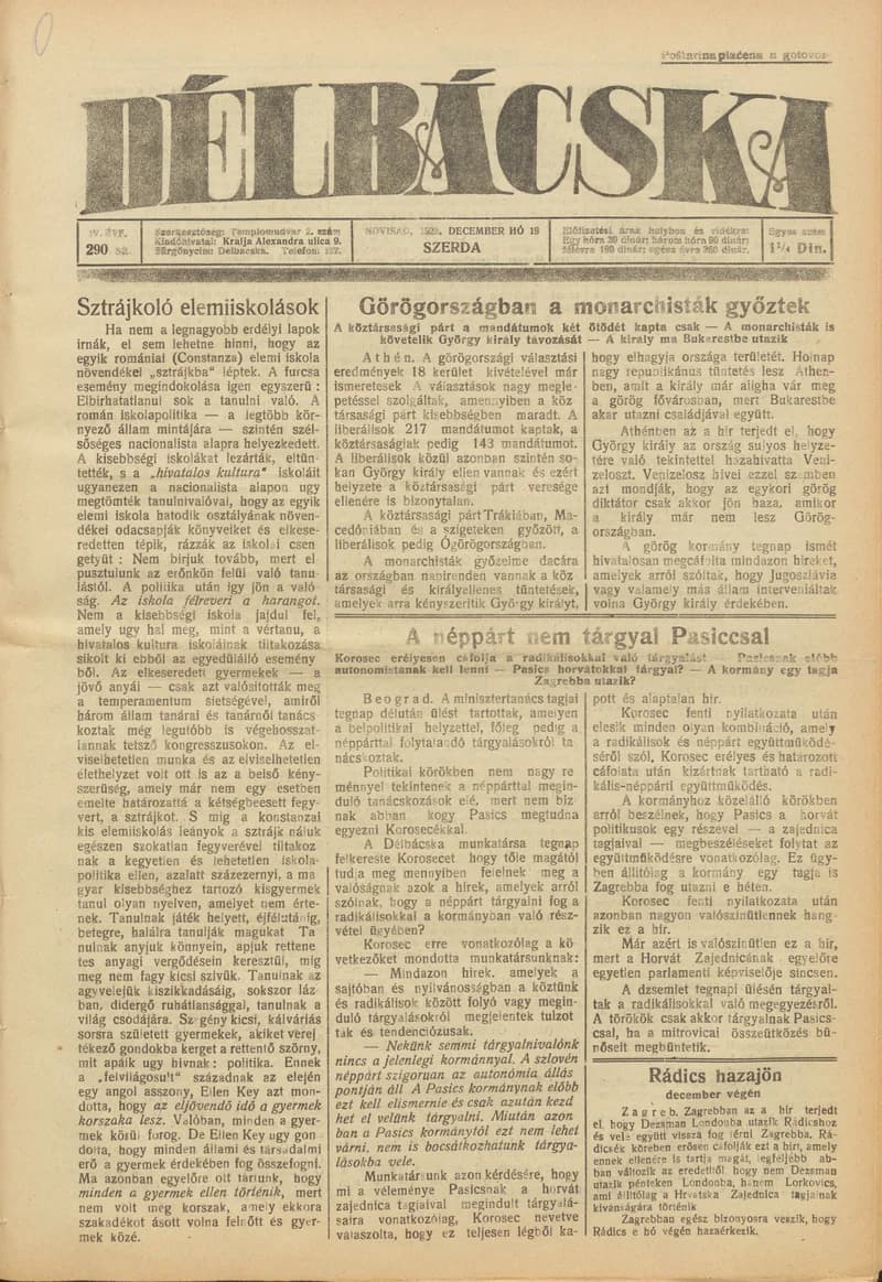 Délbácska, 4. évf. 1923. december 19. 290. sz.
