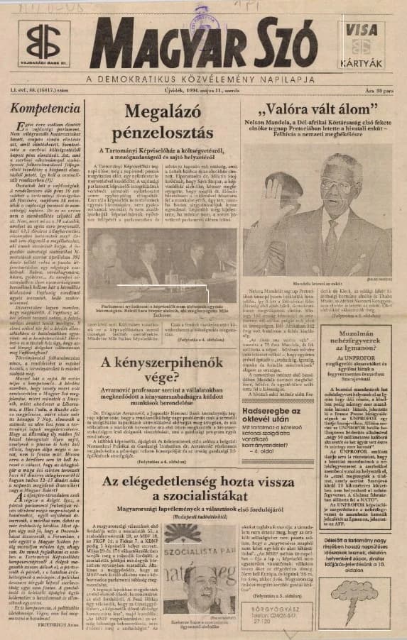 Magyar Szó, 51. évf. 1994. május 11. 88. sz. 1–16. oldal