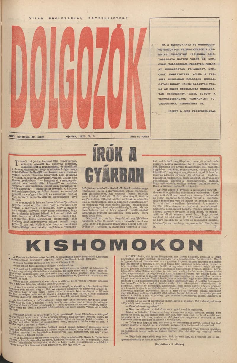 Dolgozók, 27. évf. 1973. október 5. 40. sz.