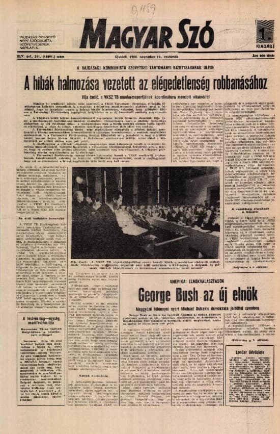Magyar Szó, 45. évf. 1988. november 10. 311. sz.