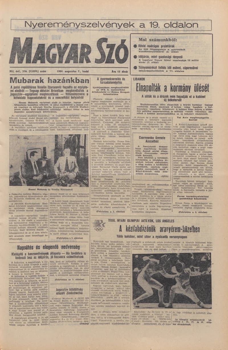 Magyar Szó, 41. évf. 1984. augusztus 7. 216. sz. 1–20. oldal