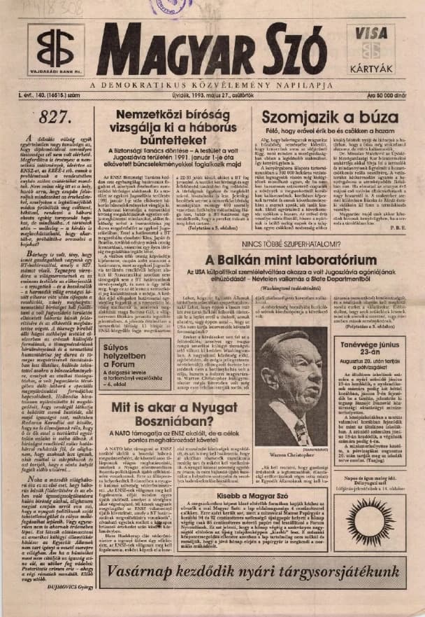 Magyar Szó, 50. évf. 1993. május 27. 140. sz. 1–16. oldal