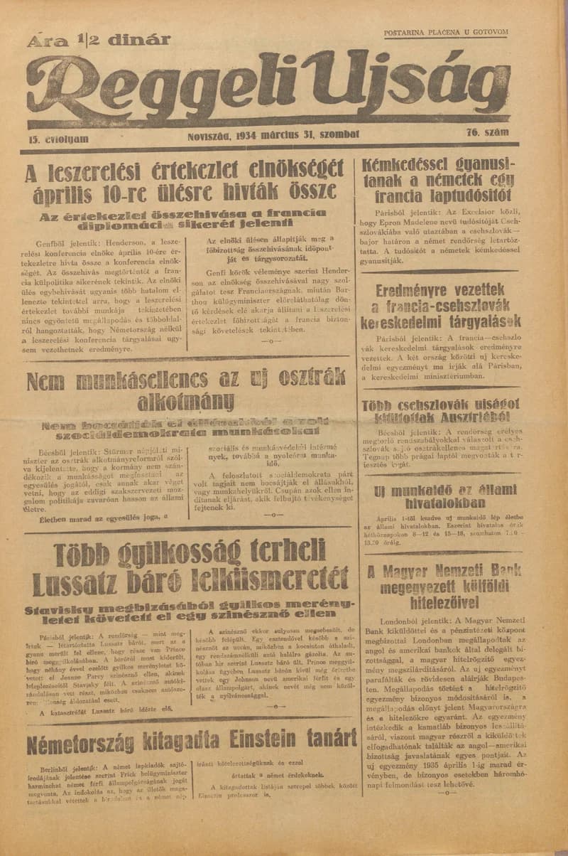 Reggeli Újság, 15. évf. 1934. március 31. 76. sz.