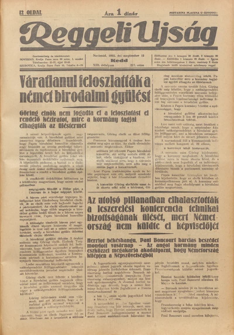 Reggeli Újság, 13. évf. 1932. szeptember 13. 217. sz.
