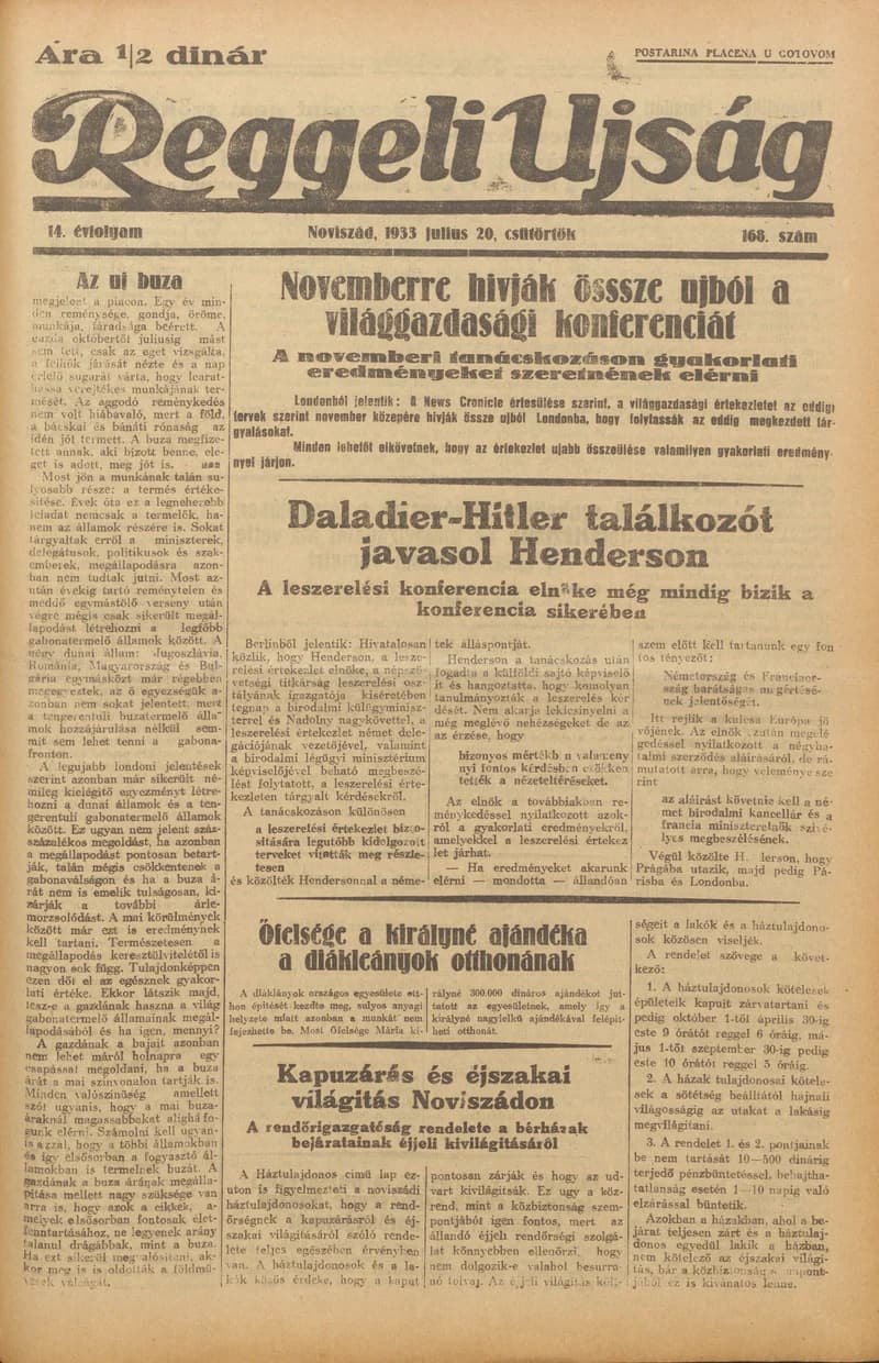 Reggeli Újság, 14. évf. 1933. július 20. 168. sz.