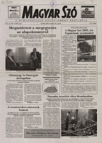 Magyar Szó, 59. évf. 2002. november 29. 283. sz. 1–16. oldal