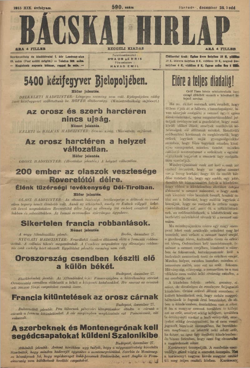 Bácskai Hirlap, 19. évf. 1915. december 28. 590. sz.