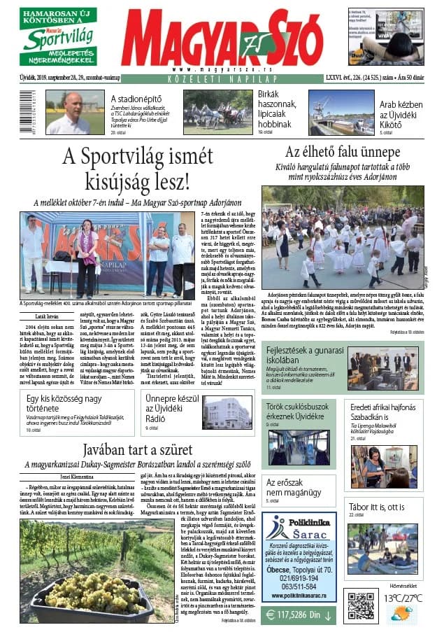 Magyar Szó, 76. évf. 2019. szeptember 28. – 29. 226. sz. 1–44. oldal