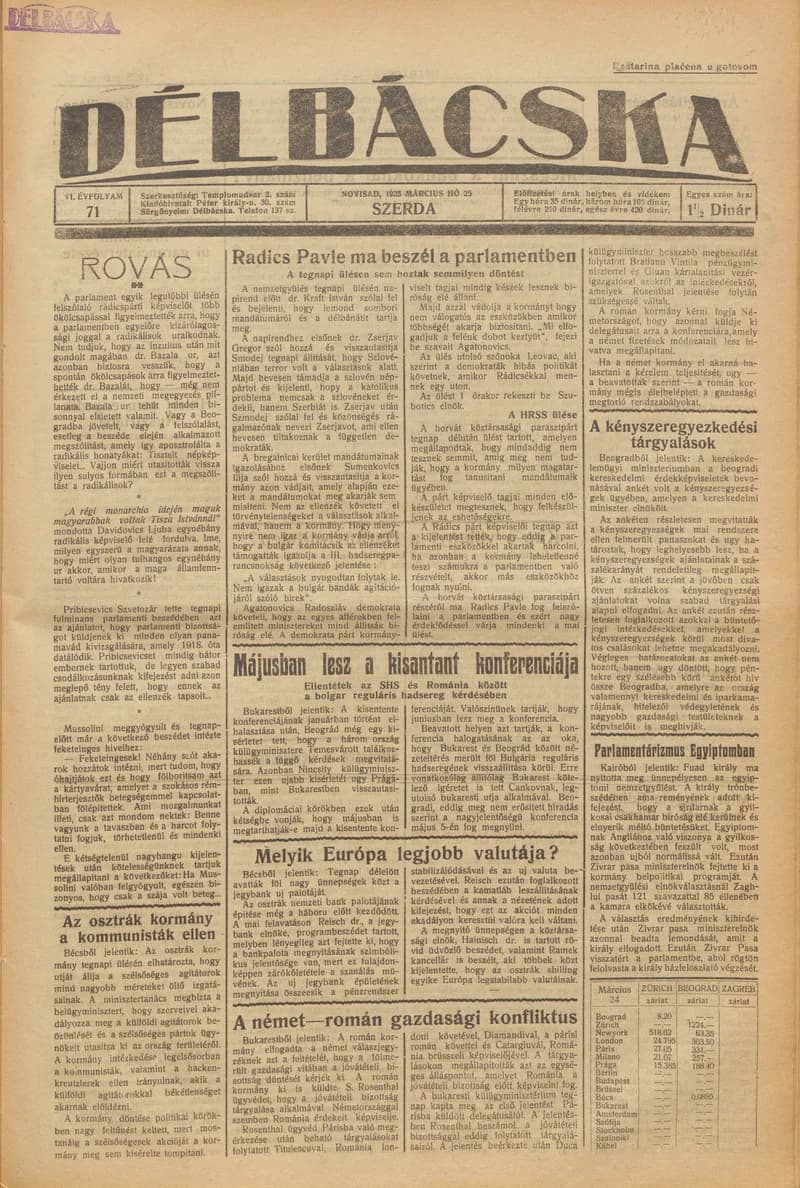 Délbácska, 6. évf. 1925. március 25. 71. sz.