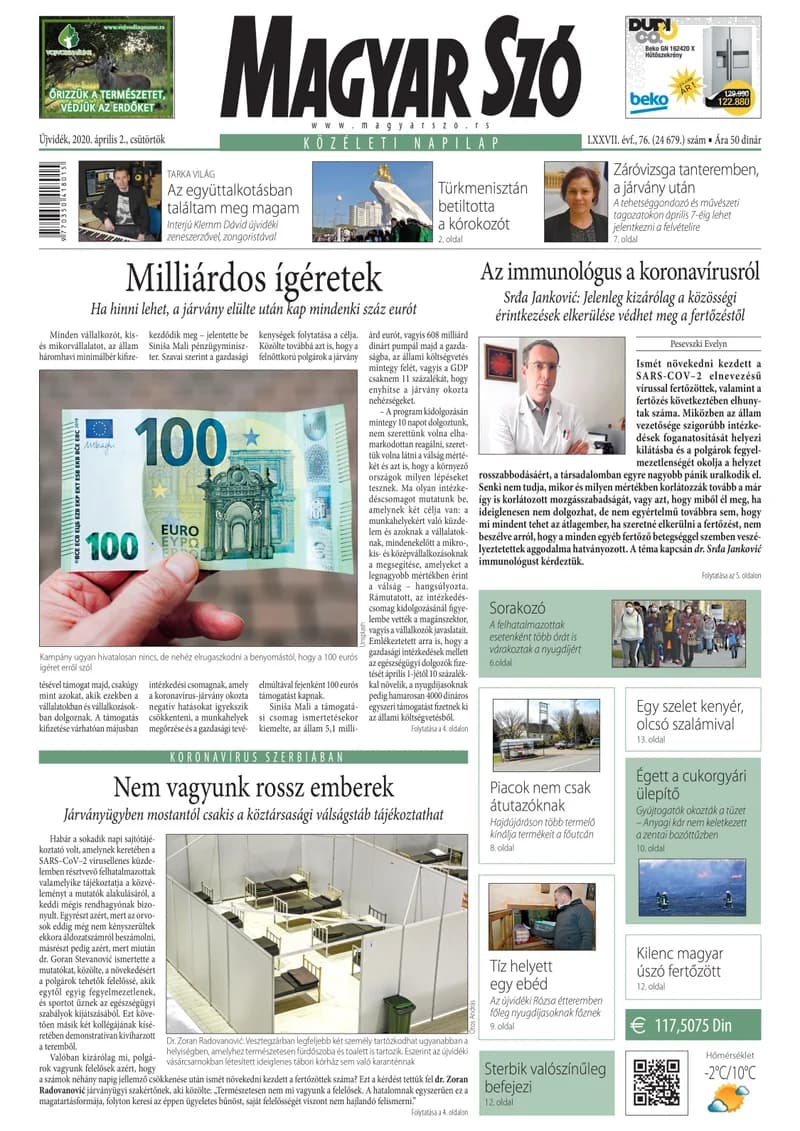 Magyar Szó, 77. évf. 2020. április 2. 76. sz. 1–16. oldal