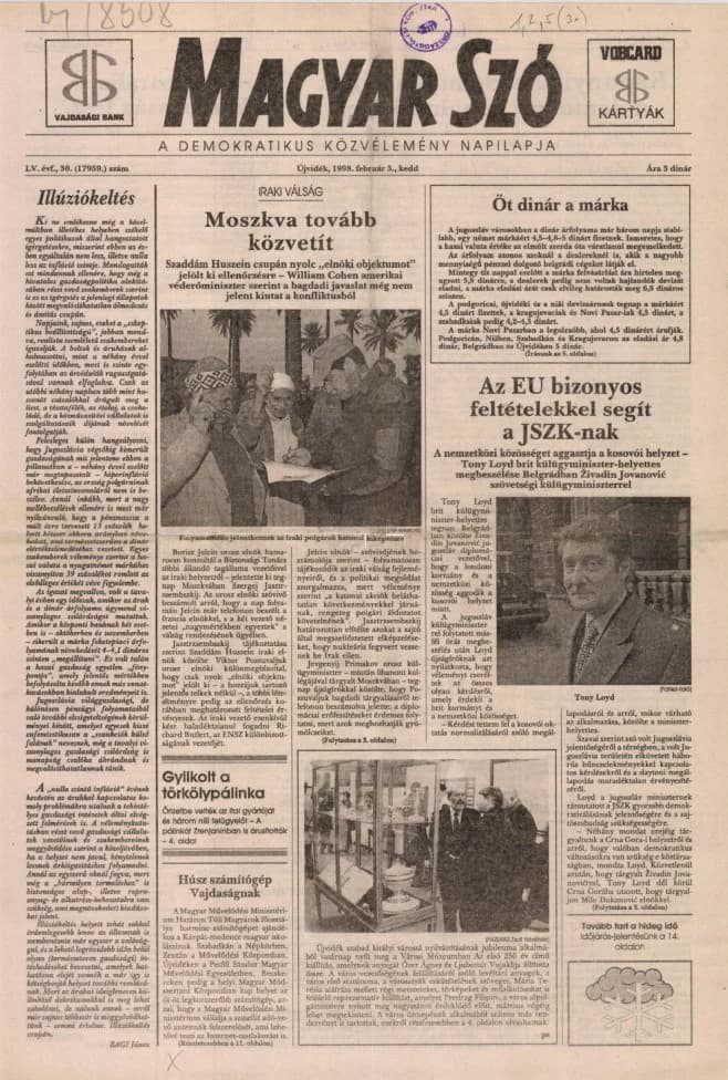 Magyar Szó, 55. évf. 1998. február 3. 30. sz. 1–16. oldal