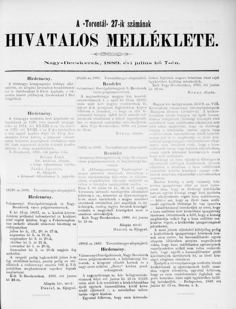A Totontál  hivatalos melléklete, 2. évf. 1889. július 7. 27. sz.
